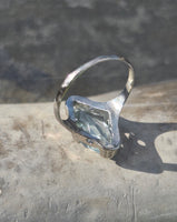 14k white gold c.1920's filigree marquise aquamarine ring