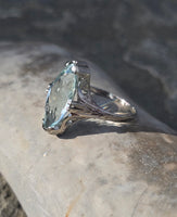 14k white gold c.1920's filigree marquise aquamarine ring