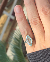 14k white gold c.1920's filigree marquise aquamarine ring