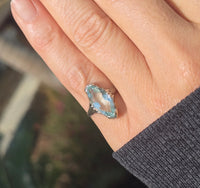 14k white gold c.1920's filigree marquise aquamarine ring