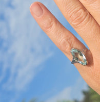 14k white gold c.1920's filigree marquise aquamarine ring