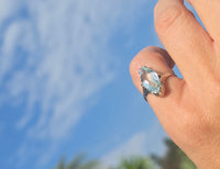 14k white gold c.1920's filigree marquise aquamarine ring