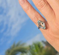 14k white gold c.1920's filigree marquise aquamarine ring
