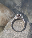 14K white gold garnet solitaire filigree antique ring