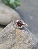14K white gold garnet solitaire filigree antique ring