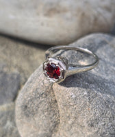 14K white gold garnet solitaire filigree antique ring