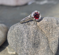 14K white gold garnet solitaire filigree antique ring