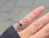 14K white gold garnet solitaire filigree antique ring