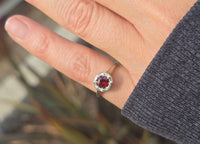 14K white gold garnet solitaire filigree antique ring