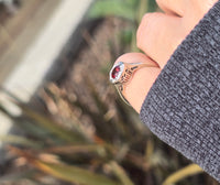 14K white gold garnet solitaire filigree antique ring