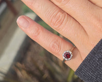 14K white gold garnet solitaire filigree antique ring