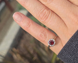 14K white gold garnet solitaire filigree antique ring