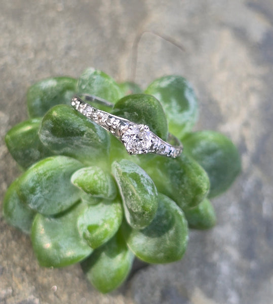Platinum c.1920's European cut diamond antique engagement wedding ring