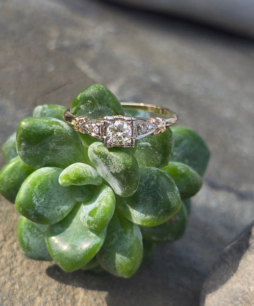 14k-18k gold two tone diamond antique estate ring