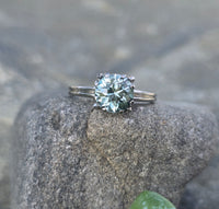 14k white gold natural blue zircon Deco estate ring