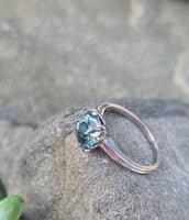 14k white gold natural blue zircon Deco estate ring