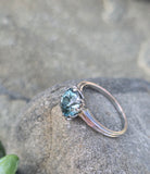 14k white gold natural blue zircon Deco estate ring