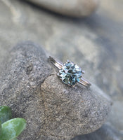 14k white gold natural blue zircon Deco estate ring