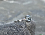 14k white gold natural blue zircon Deco estate ring