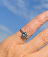 14k white gold natural blue zircon Deco estate ring