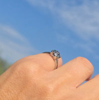 14k white gold natural blue zircon Deco estate ring