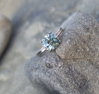 14k white gold natural blue zircon Deco estate ring