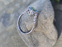 Platinum aquamarine and diamond antique ring