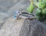 Platinum aquamarine and diamond antique ring