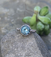 Platinum aquamarine and diamond antique ring