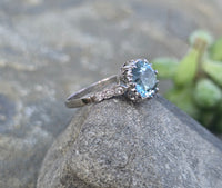 Platinum aquamarine and diamond antique ring