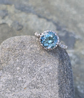 Platinum aquamarine and diamond antique ring