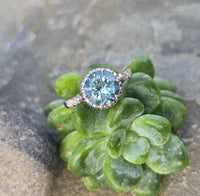 Platinum aquamarine and diamond antique ring