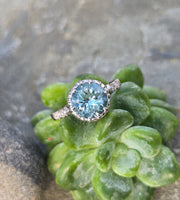Platinum aquamarine and diamond antique ring