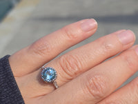 Platinum aquamarine and diamond antique ring