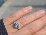 Platinum aquamarine and diamond antique ring