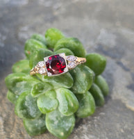 14k gold two-tone Deco garnet and diamond ring HOLD