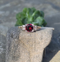 14k gold two-tone Deco garnet and diamond ring HOLD