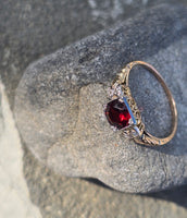 14k gold two-tone Deco garnet and diamond ring HOLD