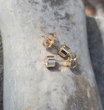 14k gold bezel set European cut diamond studs earrings - .36ct tw