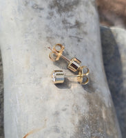 14k gold bezel set European cut diamond studs earrings - .36ct tw