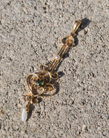 10k gold Victorian green tourmaline & seed pearl necklace pendant lavaliere