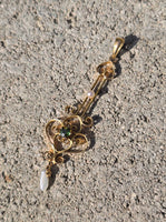 10k gold Victorian green tourmaline & seed pearl necklace pendant lavaliere