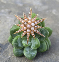 14k gold Victorian seed pearl starburst necklace pendant lavaliere pin