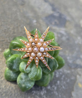 14k gold Victorian seed pearl starburst necklace pendant lavaliere pin