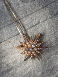 14k gold Victorian seed pearl starburst necklace pendant lavaliere pin
