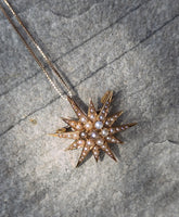 14k gold Victorian seed pearl starburst necklace pendant lavaliere pin