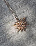 14k gold Victorian seed pearl starburst necklace pendant lavaliere pin