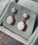 14k white gold Australian opal dangle estate earrings
