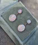 14k white gold Australian opal dangle estate earrings