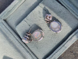14k white gold Australian opal dangle estate earrings
